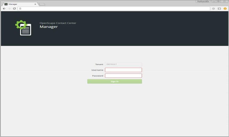 Manager Web login screen
