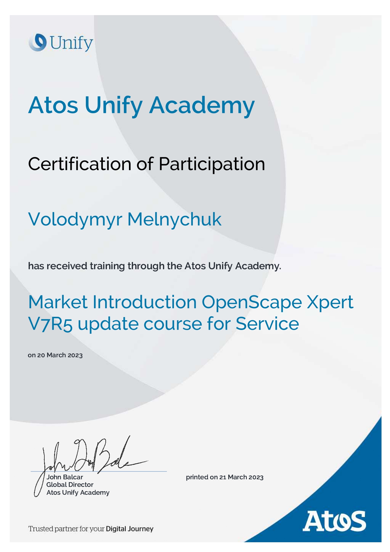 Сертификат Atos Unify