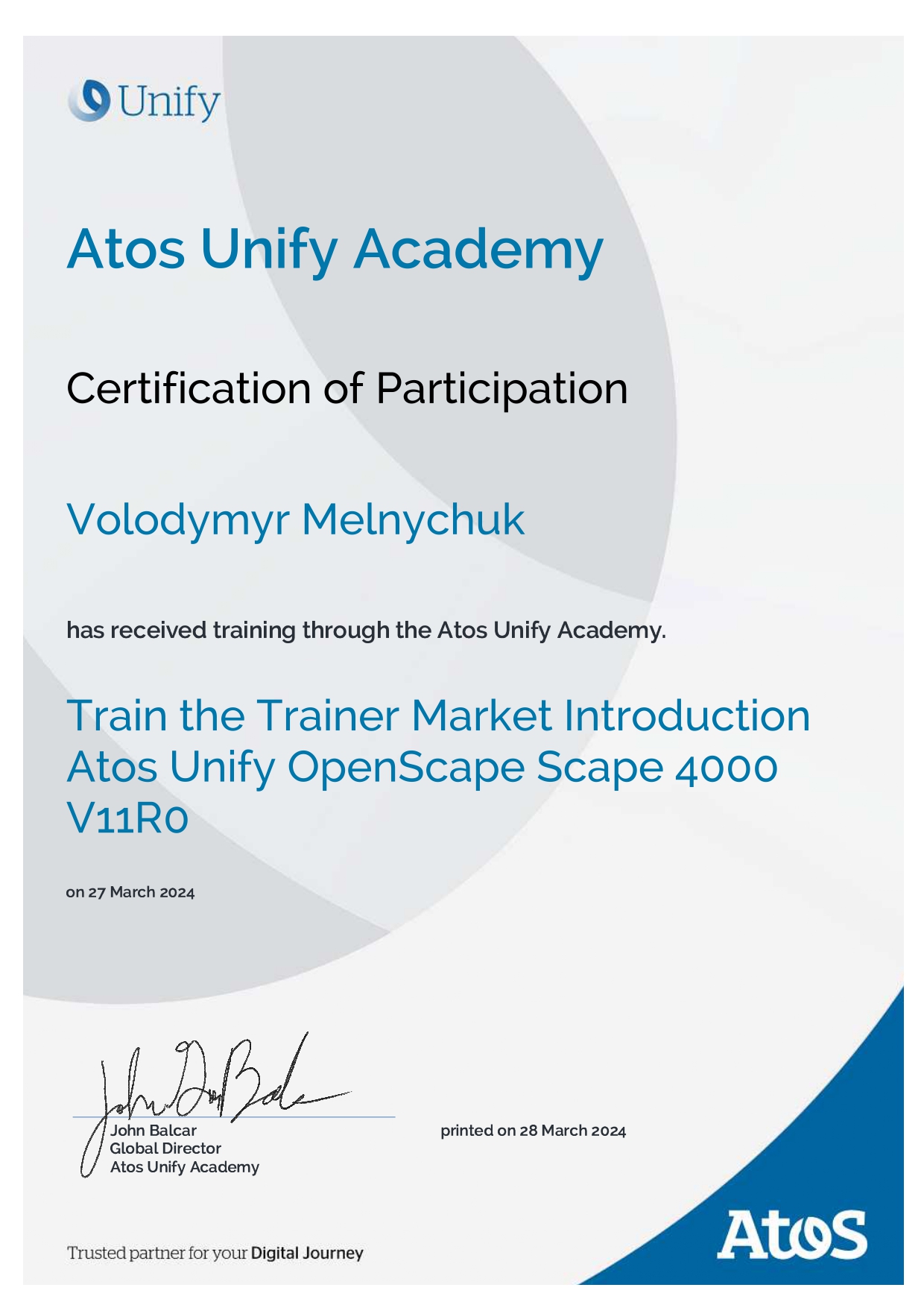 Сертификат Atos Unify